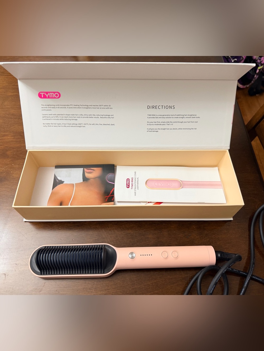 Tymo Ring Pink Ceramic Heated Hair Brush - New in Box